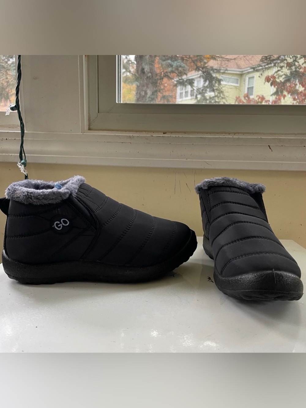GO Comfort Black Quilted Slip-On Winter Clog with Faux Fur